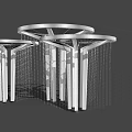 Three Modern Circular Pergolas Featuring Metal Frame Pillars And Hanging Strings
