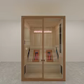 Modern Sauna Room With Wooden Structure Glass Door And Red Seats Interior