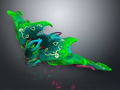 Vibrant Green Blue Fantasy Creature 3D Model With Intricate Patterns And Detailed Textures 3d model