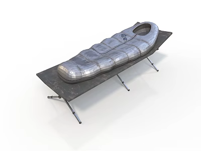 Portable Silver Folding Camping Cot With Metal Frame And Circular Opening 3d model