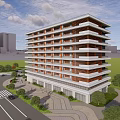 Modern Residential Multi Story Building With Balconies Greenery And Urban View