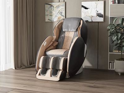 Ergonomic Massage Chair With Beige Gray Upholstery In Living Room Wooden Floor And Abstract Paintings 3d model