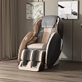 Ergonomic Massage Chair With Beige Gray Upholstery In Living Room Wooden Floor And Abstract Paintings