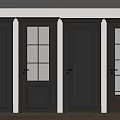 Multiple Black Hinged Doors With Glass Panels And Wooden Frames In Interior Setting 3d model