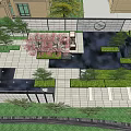 Modern Outdoor Feature Wall Design With Stone Texture And Lush Greenery Along Pathway 3d model
