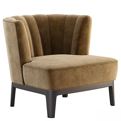 Elegant Brown Velvet Accent Chair with Curved Backrest Armrests and Black Legs 3d model