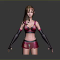 3D Female Character Creature In Pink Purple Outfit With Long Gloves And Brown Hair