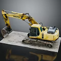 Komatsu Yellow Excavator With Tracks And Bucket On Display Platform