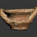 Textured Orange Bowl Shaped Sculpture Carving With Curved Edges And Dark Background