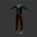 Black Fitted Jumpsuit With Green Yellow Accents Long Sleeves Pants And Collar Design