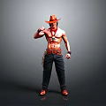 Shirtless Muscular Man In Cowboy Hat With Red Bandana Black Pants And Red Boots