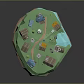 Low Poly Island Village 3D Model With Small Houses Trees And Castle