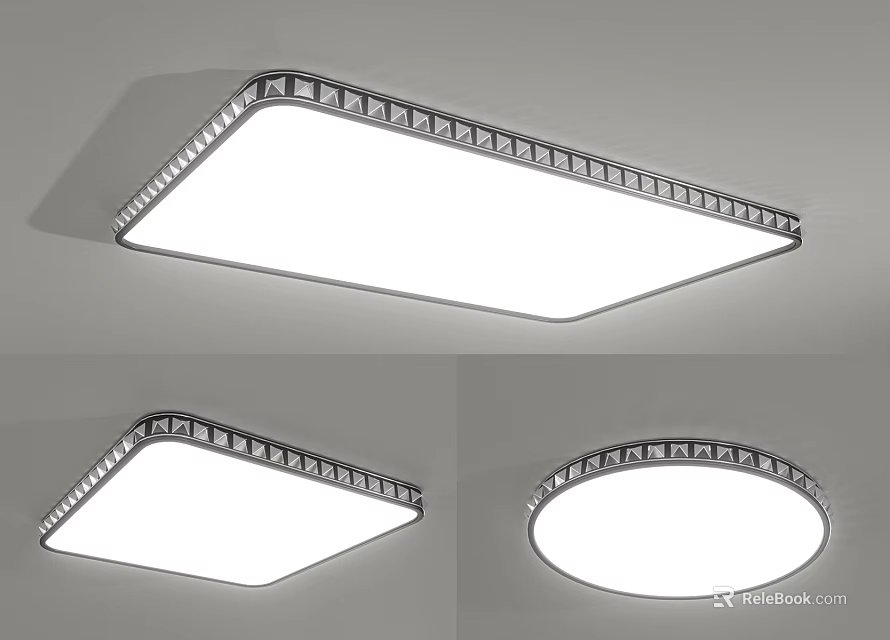 Modern Square And Round Ceiling Lights With Decorative Crystal Border And Bright White Lighting 3d model 