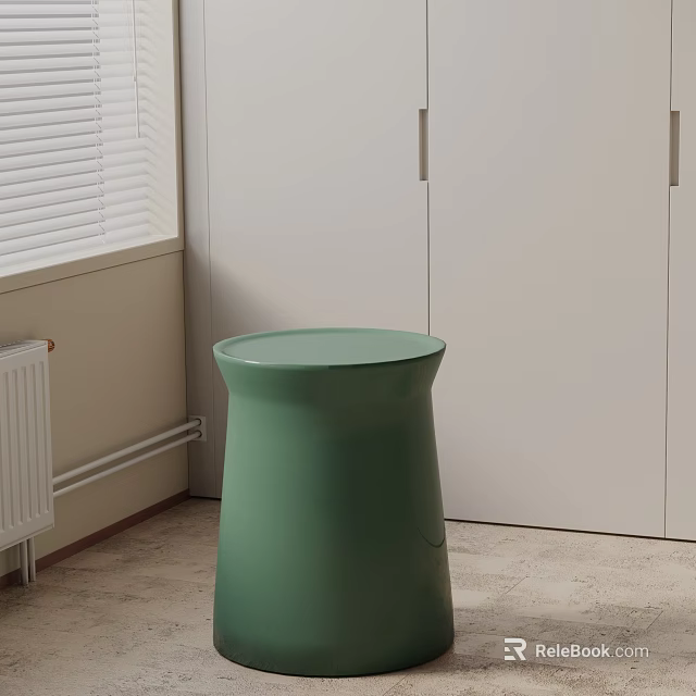 Modern Green Side Table In Room With White Cabinets And Blinds 3d model 