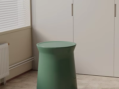 Modern Green Side Table In Room With White Cabinets And Blinds 3d model