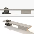 Modern Wooden Landscape Bench With Natural Rocks And Simple Design For Outdoor Garden