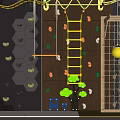 Kids Play Area With Colorful Climbing Holds Rope Ladder And Net Structure