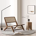 Minimalist Wooden Lounge Chair With Woven Seat Side Table Floor Lamp And Wall Art