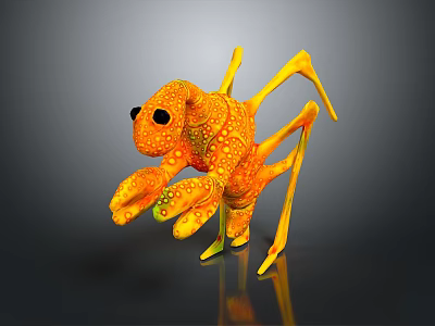 3D Character Design Of Orange Spotted Creature With Big Eyes And Long Legs 3d model