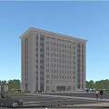 Modern Architectural Office Building Exterior With Large Windows Trees People And Street View
