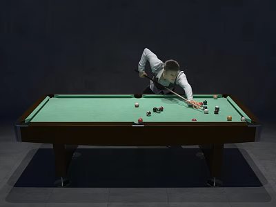 Professional Billiard Table With Green Felt Surface And Balls While Man Plays Cue Sport 3d model