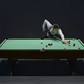 Professional Billiard Table With Green Felt Surface And Balls While Man Plays Cue Sport