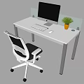 Modern White Office Desk with Computer Monitor Keyboard Mouse and Small Potted Plant