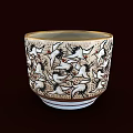 Traditional Decorative Cup With Crane Pattern And Gold Rim Design 3d model