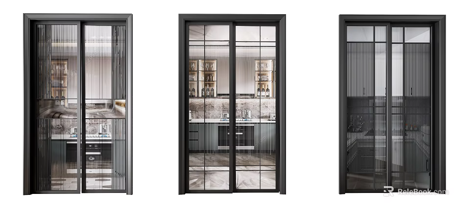 Modern Sliding Doors With Black Frames And Glass Panels For Interior 3d model