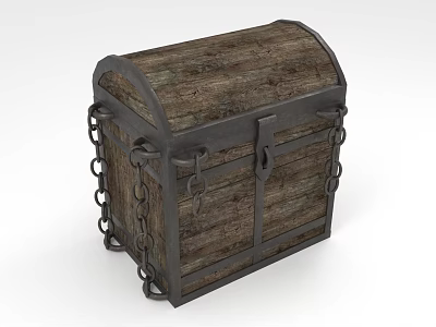 Vintage Wooden Chest With Metal Lock Chains And Rustic Wood Grain Design 3d model
