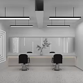 Modern Hair Salon Interior With White Decor Mirrors Barber Chairs Front Desk And Green Plants