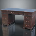 Dark Wooden Office Desk With Multiple Drawers Brass Handles And Traditional Design Classic Finish