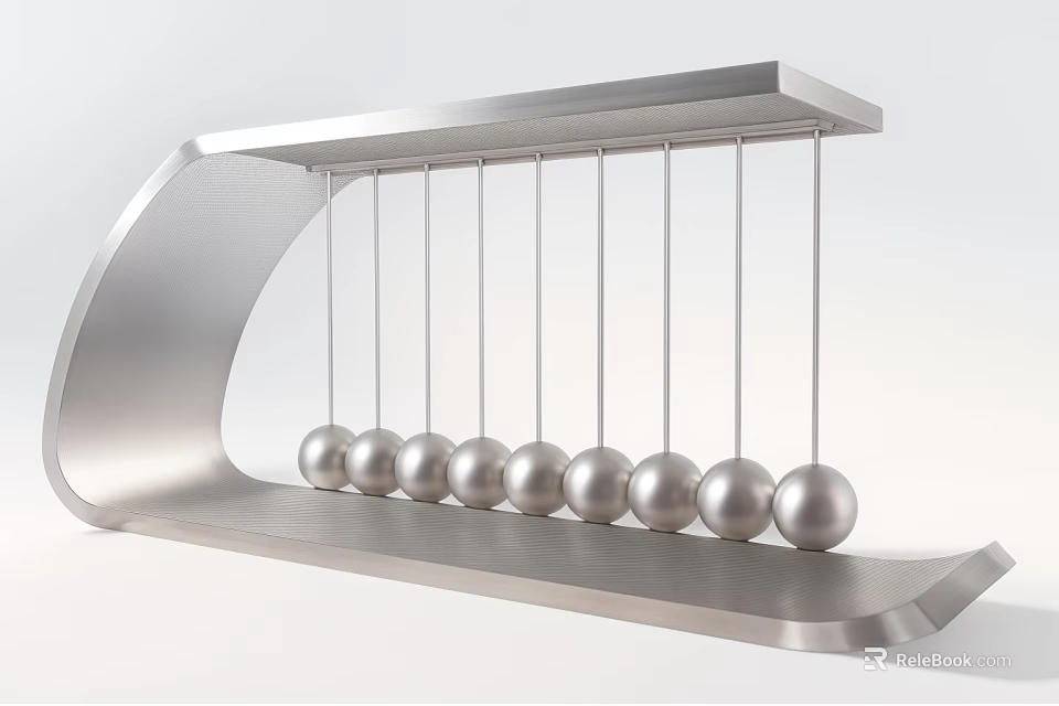 Decorative Ornament Set with Silver Metal Frame and Multiple Balls Newton's Cradle Design 3d model 