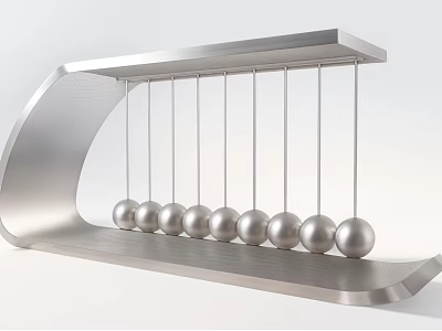 Decorative Ornament Set with Silver Metal Frame and Multiple Balls Newton's Cradle Design 3d model