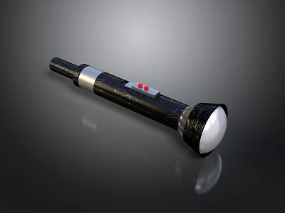 Portable Black Flashlight With Silver Ring Red Button And White Lamp Head 3d model