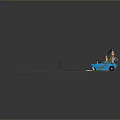 Blue Toy Train Model On Long Track With Colorful Wires And Small Accessories