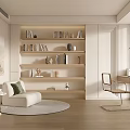 Modern Cream Style Study Desk and Chair Suspended Table Bookcase Locker Computer Table and Chair Book Ornaments Bay Window 3d model