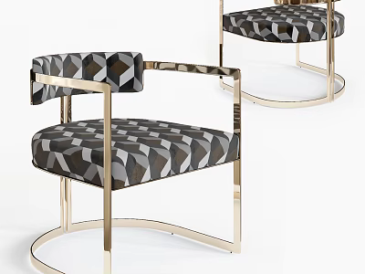 Modern Accent Chair Featuring Geometric Upholstery Curved Armrests Metal Frame And Round Base 3d model