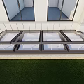 Modern Detached Villa With Glass Terrace Green Lawn And Metal Railings