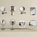 Contemporary Wall and Tabletop Mirrors with Round Shapes Metal Stands and Gold Accents