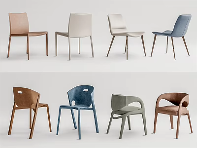 Modern Dining Chairs in Various Colors with Wooden Legs and Comfortable Seats 3d model