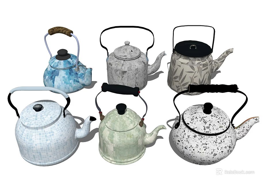 Stylish Ceramic Teapots With Diverse Colorful Patterns And Unique Designs For Kitchen 3d model 