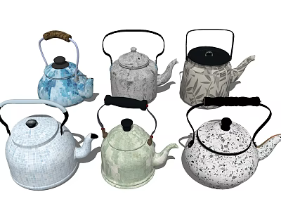 Stylish Ceramic Teapots With Diverse Colorful Patterns And Unique Designs For Kitchen 3d model