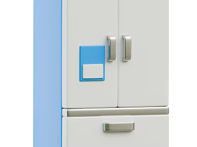 White and Blue Refrigerator Freezer with Double Door Bottom Drawer and Silver Handles 3d model
