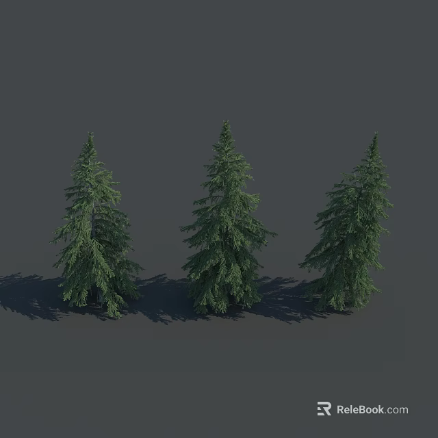 Three Green Arbor Trees Displaying Clear Trunks And Branches On Grey Background 3d model