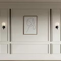 Classic White Wainscoting Wall Design With Framed Art And Wall Sconces 3d model