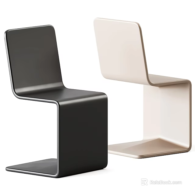 Modern Minimalist Dining Chairs With Black And Beige Sleek Lines Design 3d model