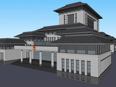 Traditional Style Modern Building With Multi Story Structure Light Colored Facade And Black Roof Design 3d model