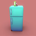Modern Turquoise Double Door Refrigerator Freezer With Green Box on Top Against Pink Background
