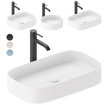Modern White Oval Bathroom Washbasin With Black Faucet And Color Options 3d model
